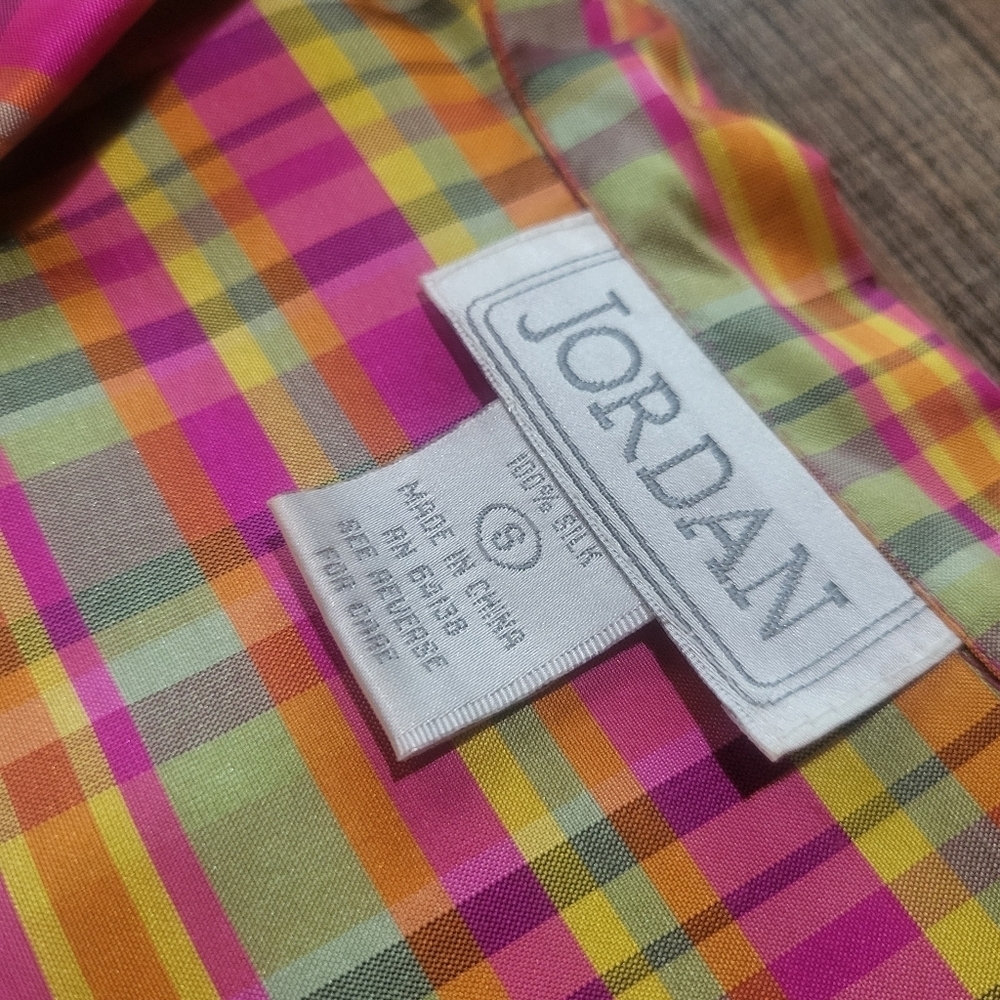 Vintage Women's Jordan 100% Silk Colorful Plaid Long Sleeve Button Down Blouse S - Picture 3 of 6